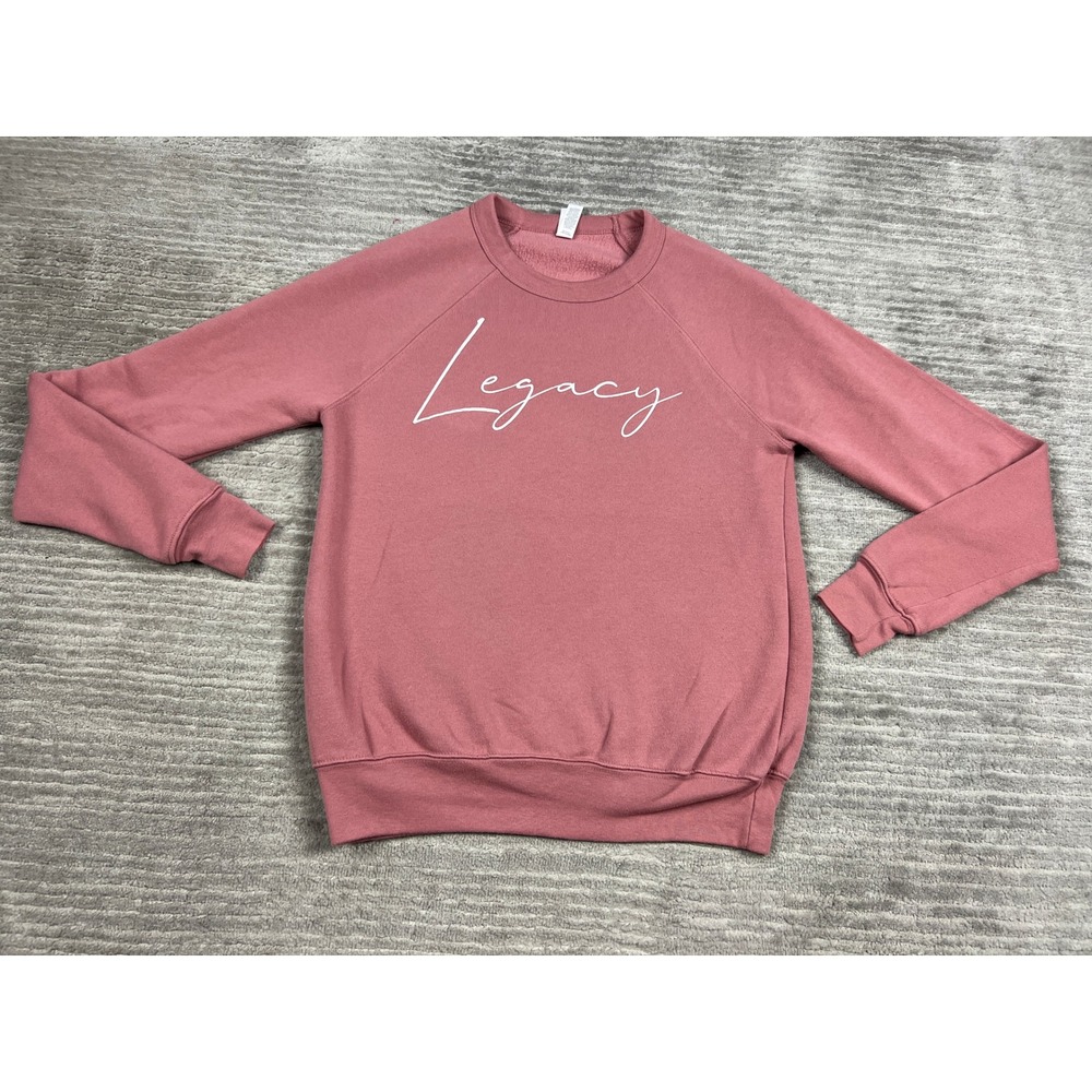 Bella + Canvas Sweatshirt Womens XS Pink Legacy Script Raglan Fleece Pullover